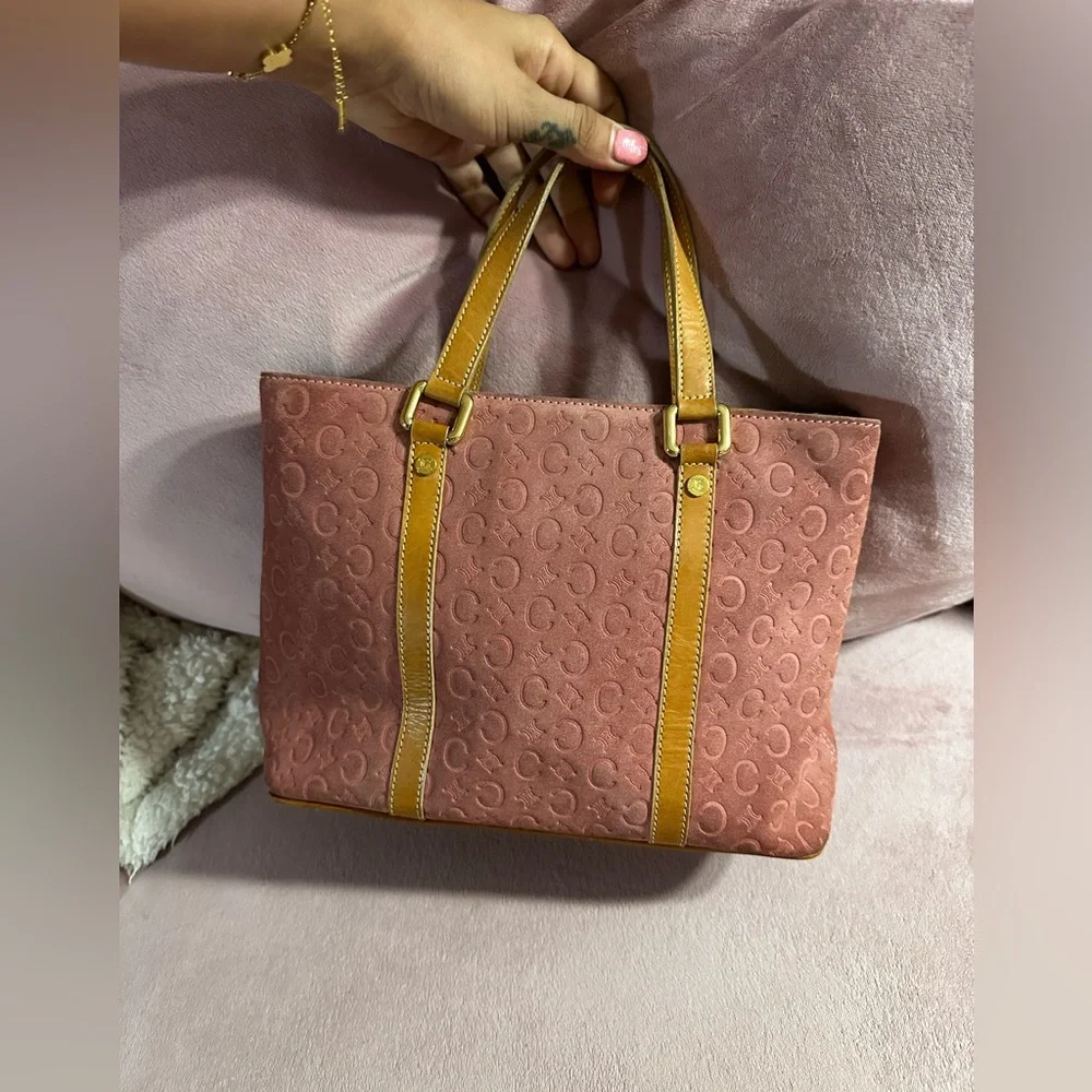 CELINE Tote Bag Pink Suede Leather Vintage Handbag - Picture 17 of 17
